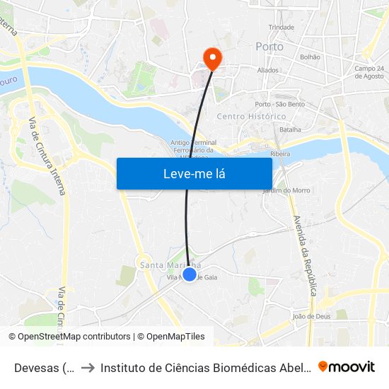 Devesas (Estação) to Instituto de Ciências Biomédicas Abel Salazar - Polo de Medicina map