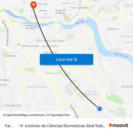 Farmácia to Instituto de Ciências Biomédicas Abel Salazar - Polo de Medicina map