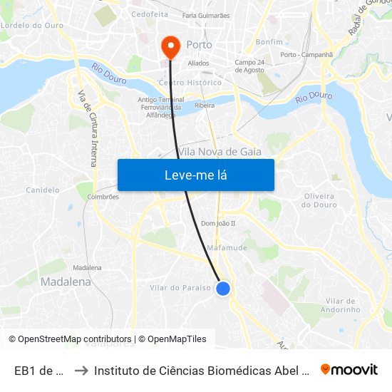 EB1 de Laborim to Instituto de Ciências Biomédicas Abel Salazar - Polo de Medicina map