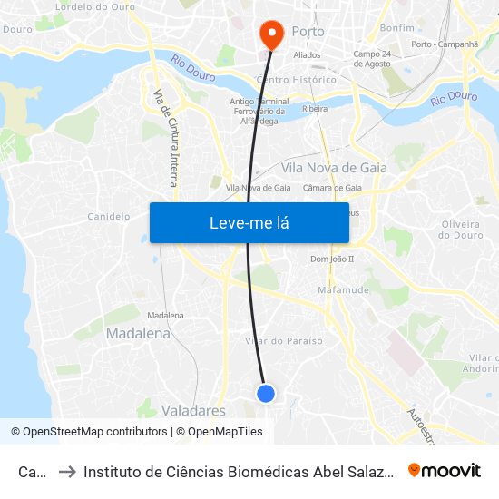 Capela to Instituto de Ciências Biomédicas Abel Salazar - Polo de Medicina map