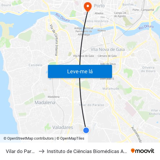 Vilar do Paraíso Calçada to Instituto de Ciências Biomédicas Abel Salazar - Polo de Medicina map