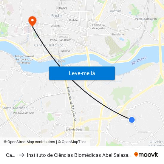 Caxito to Instituto de Ciências Biomédicas Abel Salazar - Polo de Medicina map