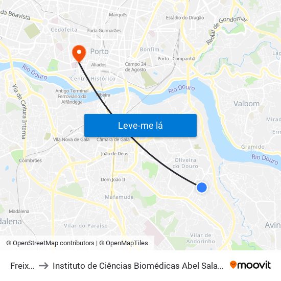 Freixieiro to Instituto de Ciências Biomédicas Abel Salazar - Polo de Medicina map