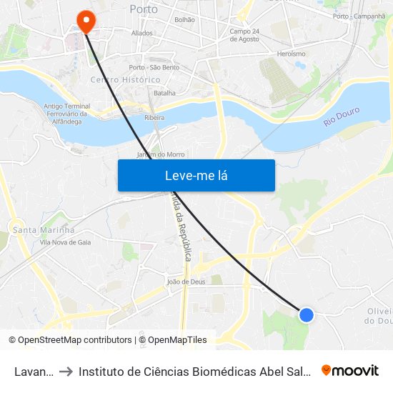 Lavandeira to Instituto de Ciências Biomédicas Abel Salazar - Polo de Medicina map