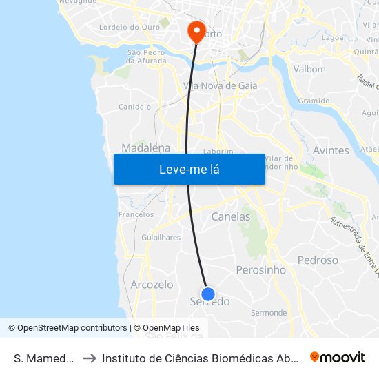 S. Mamede (F. Mato) to Instituto de Ciências Biomédicas Abel Salazar - Polo de Medicina map