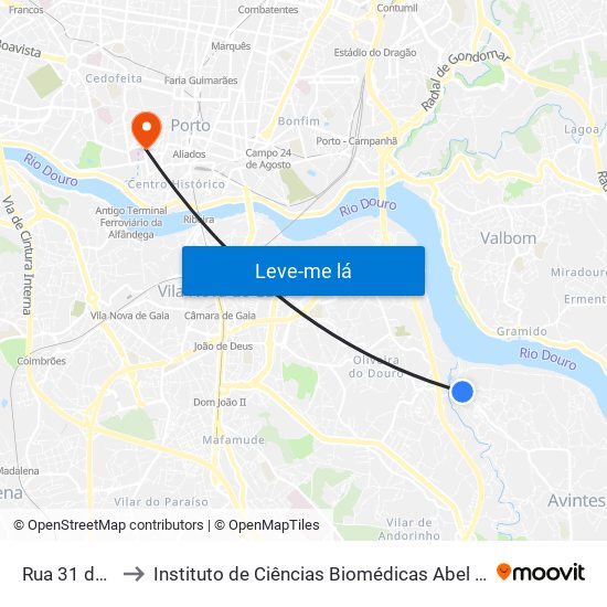 Rua 31 de Janeiro to Instituto de Ciências Biomédicas Abel Salazar - Polo de Medicina map