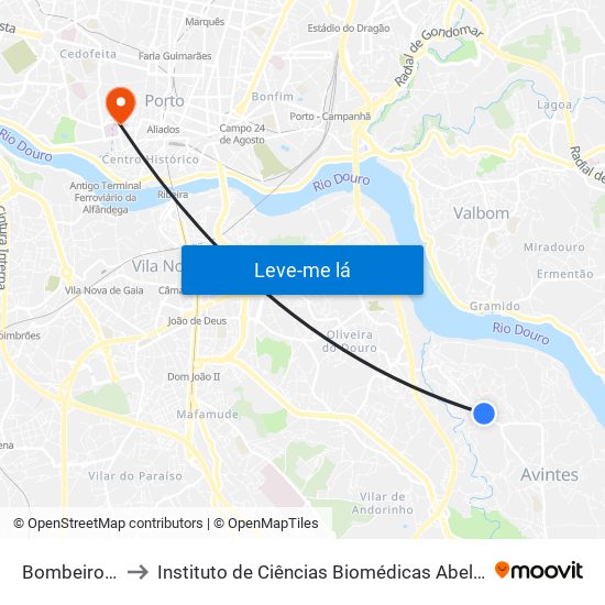 Bombeiros Avintes to Instituto de Ciências Biomédicas Abel Salazar - Polo de Medicina map