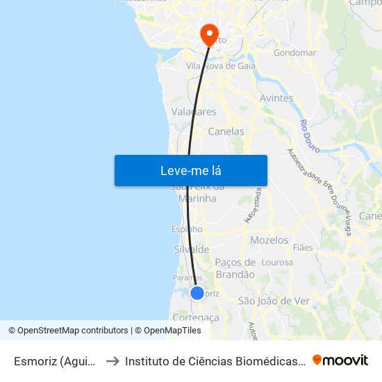 Esmoriz (Aguieiro de Baixo) - B to Instituto de Ciências Biomédicas Abel Salazar - Polo de Medicina map