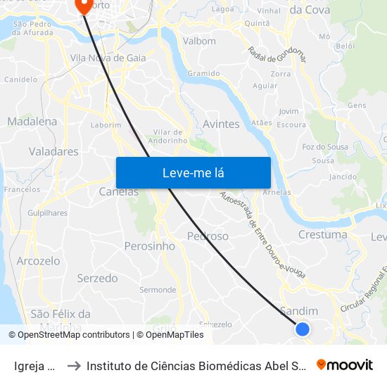 Igreja Sandim to Instituto de Ciências Biomédicas Abel Salazar - Polo de Medicina map