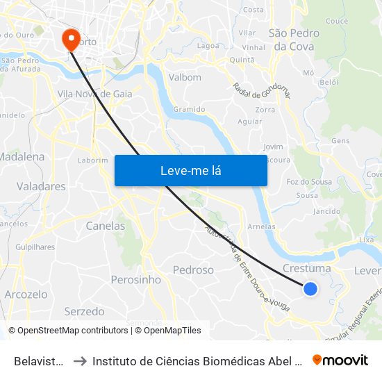 Belavista - Fioso to Instituto de Ciências Biomédicas Abel Salazar - Polo de Medicina map