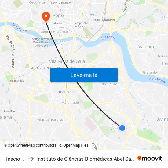 Inácio Sousa to Instituto de Ciências Biomédicas Abel Salazar - Polo de Medicina map