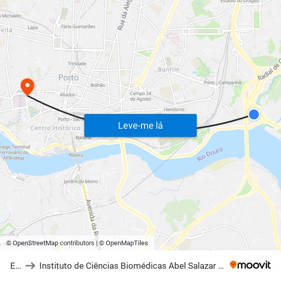 Edp to Instituto de Ciências Biomédicas Abel Salazar - Polo de Medicina map