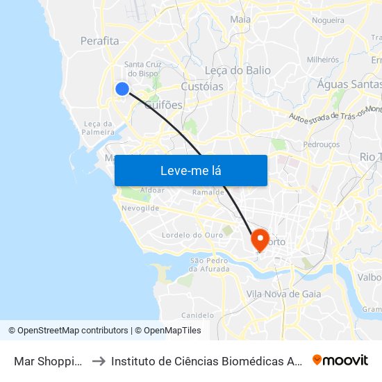 Mar Shopping Nascente to Instituto de Ciências Biomédicas Abel Salazar - Polo de Medicina map