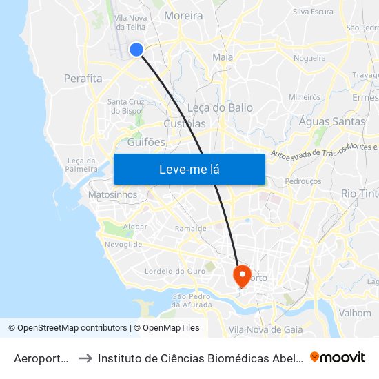 Aeroporto | Airport to Instituto de Ciências Biomédicas Abel Salazar - Polo de Medicina map