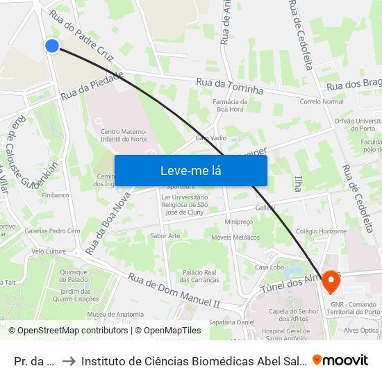 Pr. da Galiza to Instituto de Ciências Biomédicas Abel Salazar - Polo de Medicina map