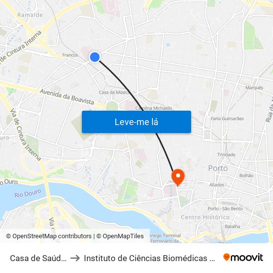 Casa de Saúde da Boavista to Instituto de Ciências Biomédicas Abel Salazar - Polo de Medicina map