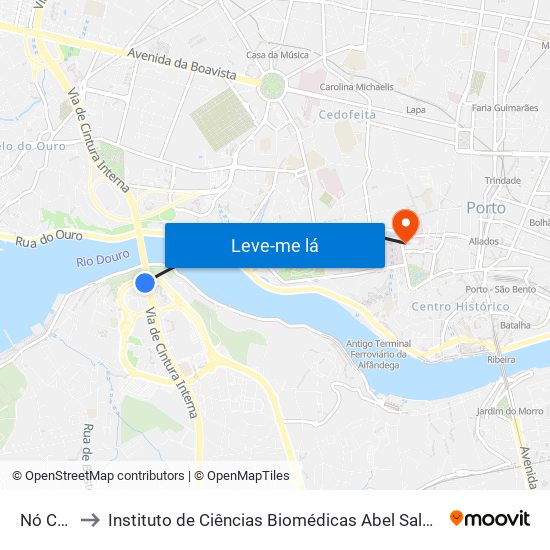 Nó Candal to Instituto de Ciências Biomédicas Abel Salazar - Polo de Medicina map