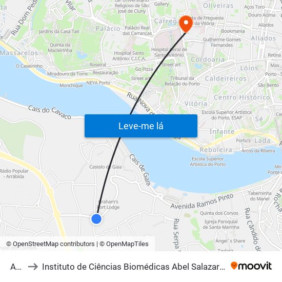 Agro to Instituto de Ciências Biomédicas Abel Salazar - Polo de Medicina map