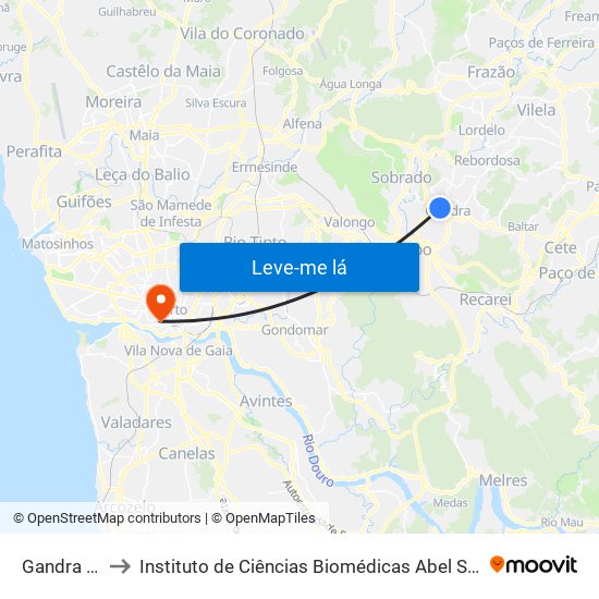 Gandra (Igreja) to Instituto de Ciências Biomédicas Abel Salazar - Polo de Medicina map