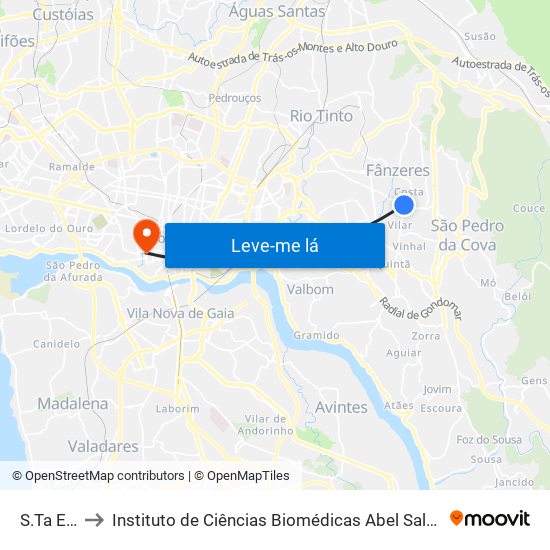 S.Ta Eulália to Instituto de Ciências Biomédicas Abel Salazar - Polo de Medicina map