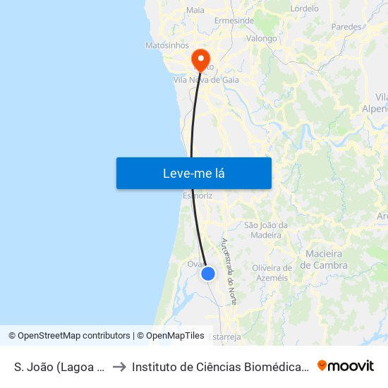S. João (Lagoa de São Miguel) - A to Instituto de Ciências Biomédicas Abel Salazar - Polo de Medicina map