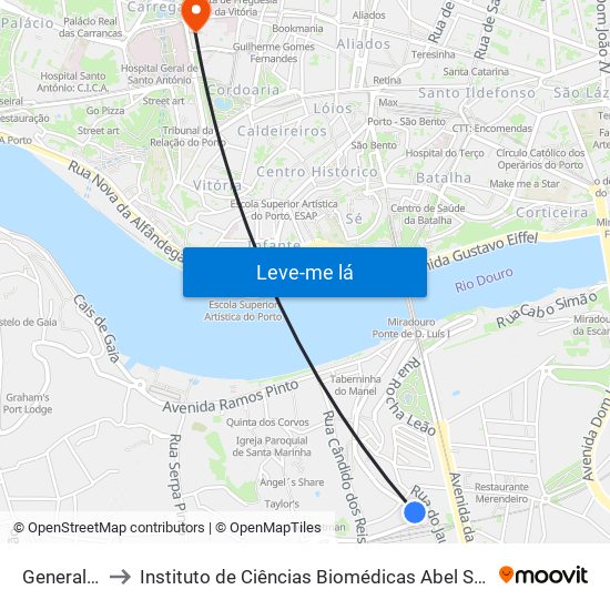 General Torres to Instituto de Ciências Biomédicas Abel Salazar - Polo de Medicina map
