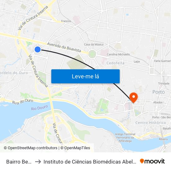 Bairro Bessa Leite to Instituto de Ciências Biomédicas Abel Salazar - Polo de Medicina map