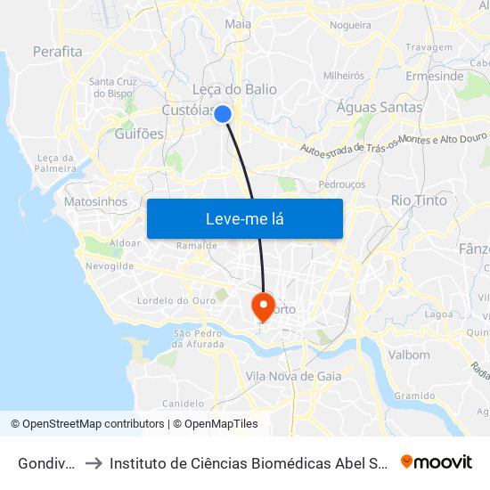 Gondivai (Sul) to Instituto de Ciências Biomédicas Abel Salazar - Polo de Medicina map