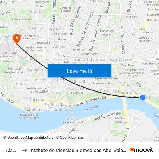 Alameda to Instituto de Ciências Biomédicas Abel Salazar - Polo de Medicina map