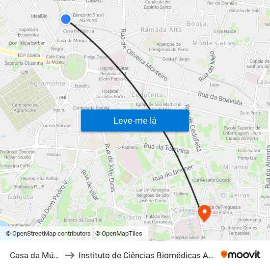 Casa da Música (Metro) to Instituto de Ciências Biomédicas Abel Salazar - Polo de Medicina map