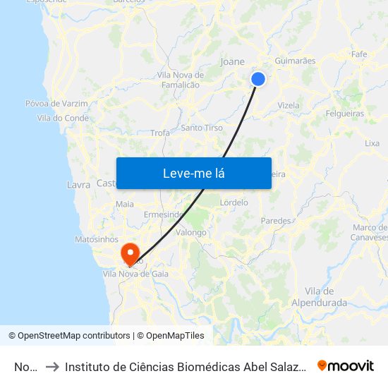 Novais to Instituto de Ciências Biomédicas Abel Salazar - Polo de Medicina map