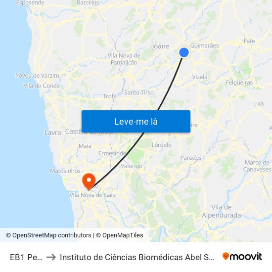 EB1 Pevidém to Instituto de Ciências Biomédicas Abel Salazar - Polo de Medicina map