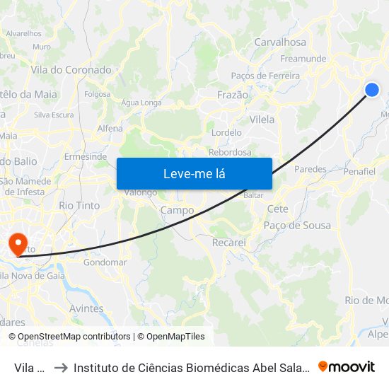 Vila Nova to Instituto de Ciências Biomédicas Abel Salazar - Polo de Medicina map