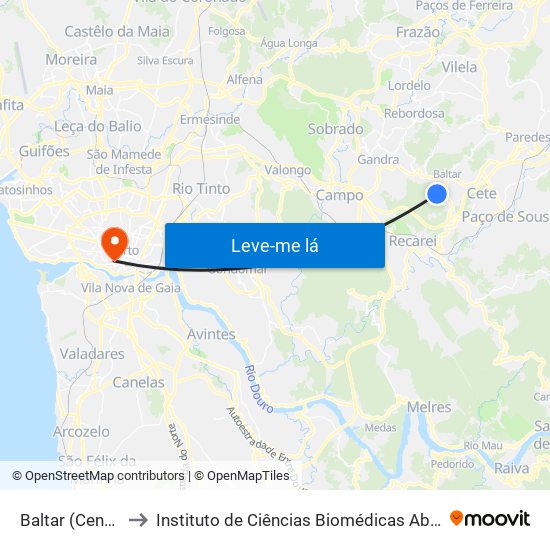 Baltar (Centro Escolar) to Instituto de Ciências Biomédicas Abel Salazar - Polo de Medicina map
