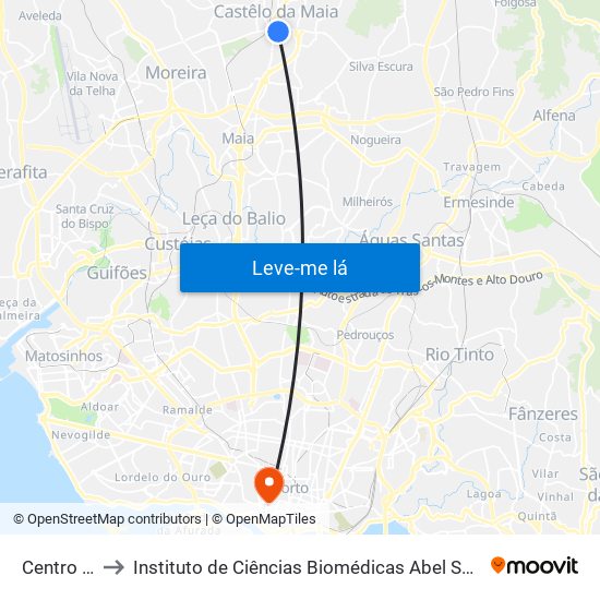 Centro Saúde to Instituto de Ciências Biomédicas Abel Salazar - Polo de Medicina map