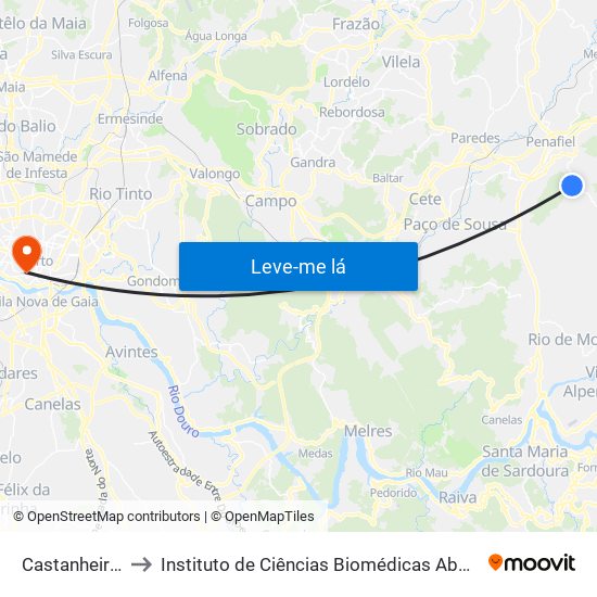 Castanheira de Cima to Instituto de Ciências Biomédicas Abel Salazar - Polo de Medicina map