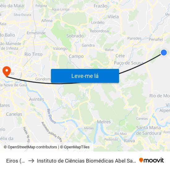 Eiros (Junta) to Instituto de Ciências Biomédicas Abel Salazar - Polo de Medicina map