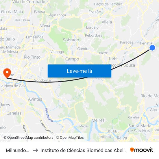Milhundos (Igreja) to Instituto de Ciências Biomédicas Abel Salazar - Polo de Medicina map