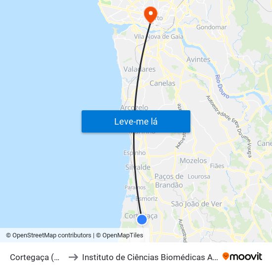 Cortegaça (Apeadeiro) - B to Instituto de Ciências Biomédicas Abel Salazar - Polo de Medicina map