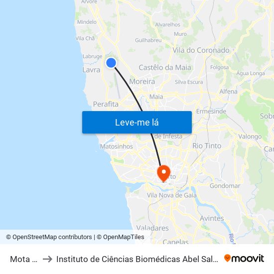 Mota Norte to Instituto de Ciências Biomédicas Abel Salazar - Polo de Medicina map