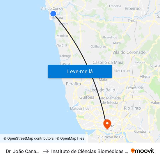 Dr. João Canavarro / Correios to Instituto de Ciências Biomédicas Abel Salazar - Polo de Medicina map