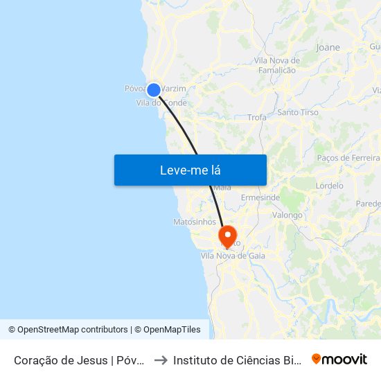 Coração de Jesus | Póvoa de Varzim (Ig. Sagrado Coração Jesus) to Instituto de Ciências Biomédicas Abel Salazar - Polo de Medicina map