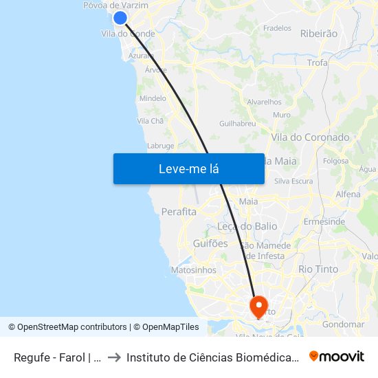 Regufe - Farol | São Brás (Metro) to Instituto de Ciências Biomédicas Abel Salazar - Polo de Medicina map