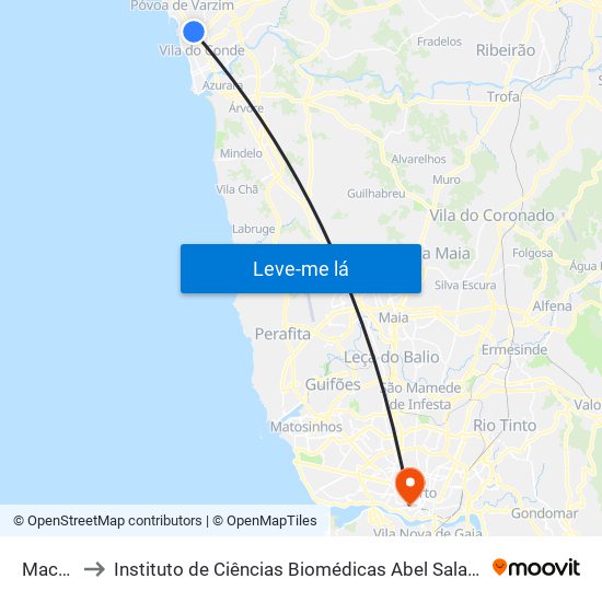 Maconde to Instituto de Ciências Biomédicas Abel Salazar - Polo de Medicina map