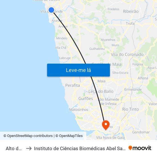 Alto de Pêga to Instituto de Ciências Biomédicas Abel Salazar - Polo de Medicina map