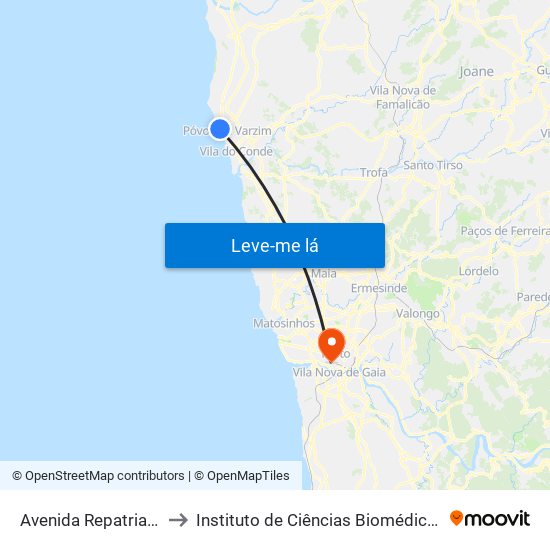 Avenida Repatriamento dos Poveiros to Instituto de Ciências Biomédicas Abel Salazar - Polo de Medicina map