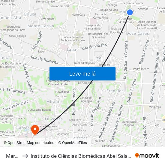 Marquês to Instituto de Ciências Biomédicas Abel Salazar - Polo de Medicina map