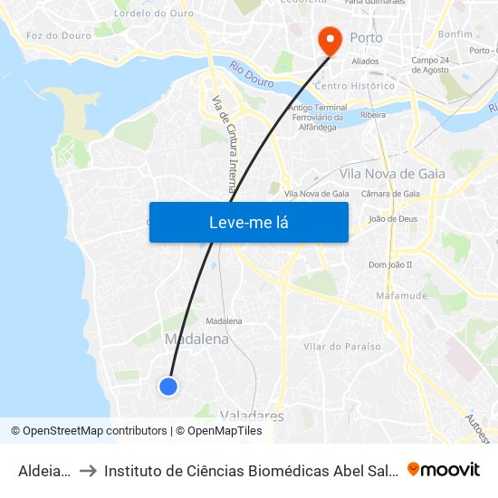 Aldeia Nova to Instituto de Ciências Biomédicas Abel Salazar - Polo de Medicina map