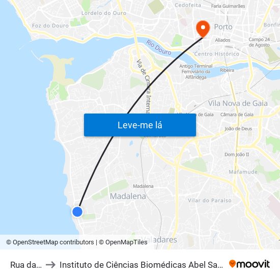 Rua da Praia to Instituto de Ciências Biomédicas Abel Salazar - Polo de Medicina map