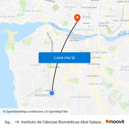 Aguim to Instituto de Ciências Biomédicas Abel Salazar - Polo de Medicina map